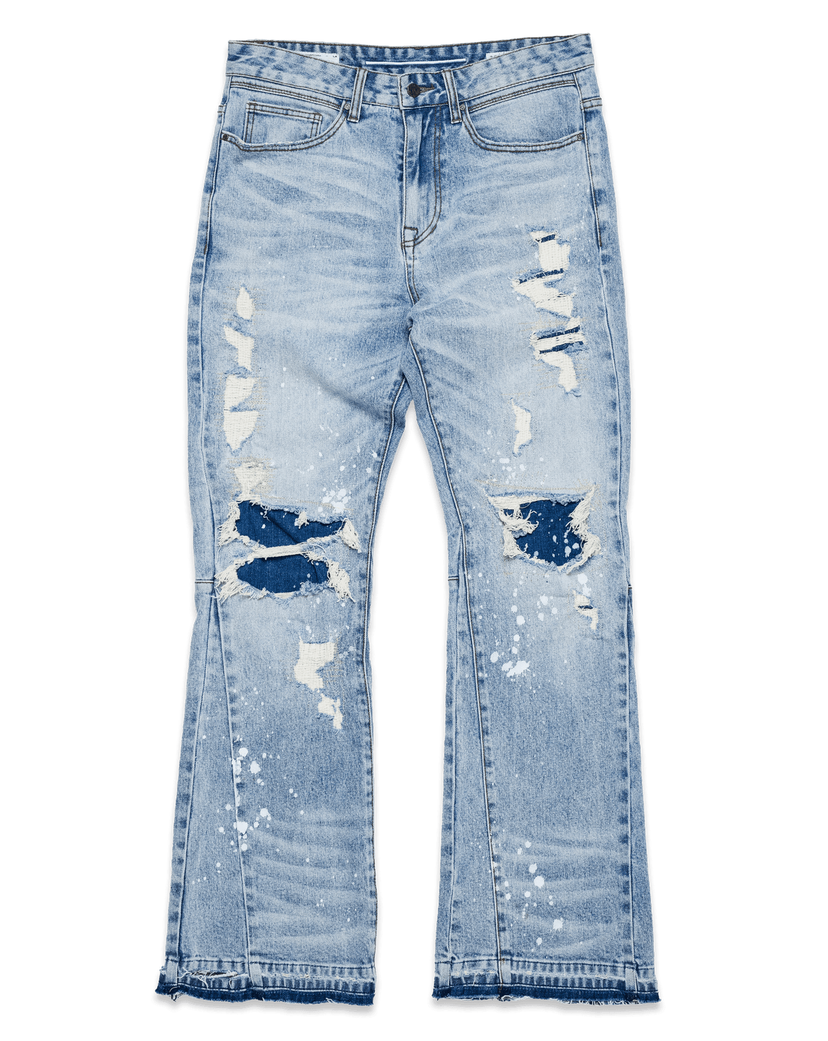 KNEE DESTROYED SLIM FLARE DENIM