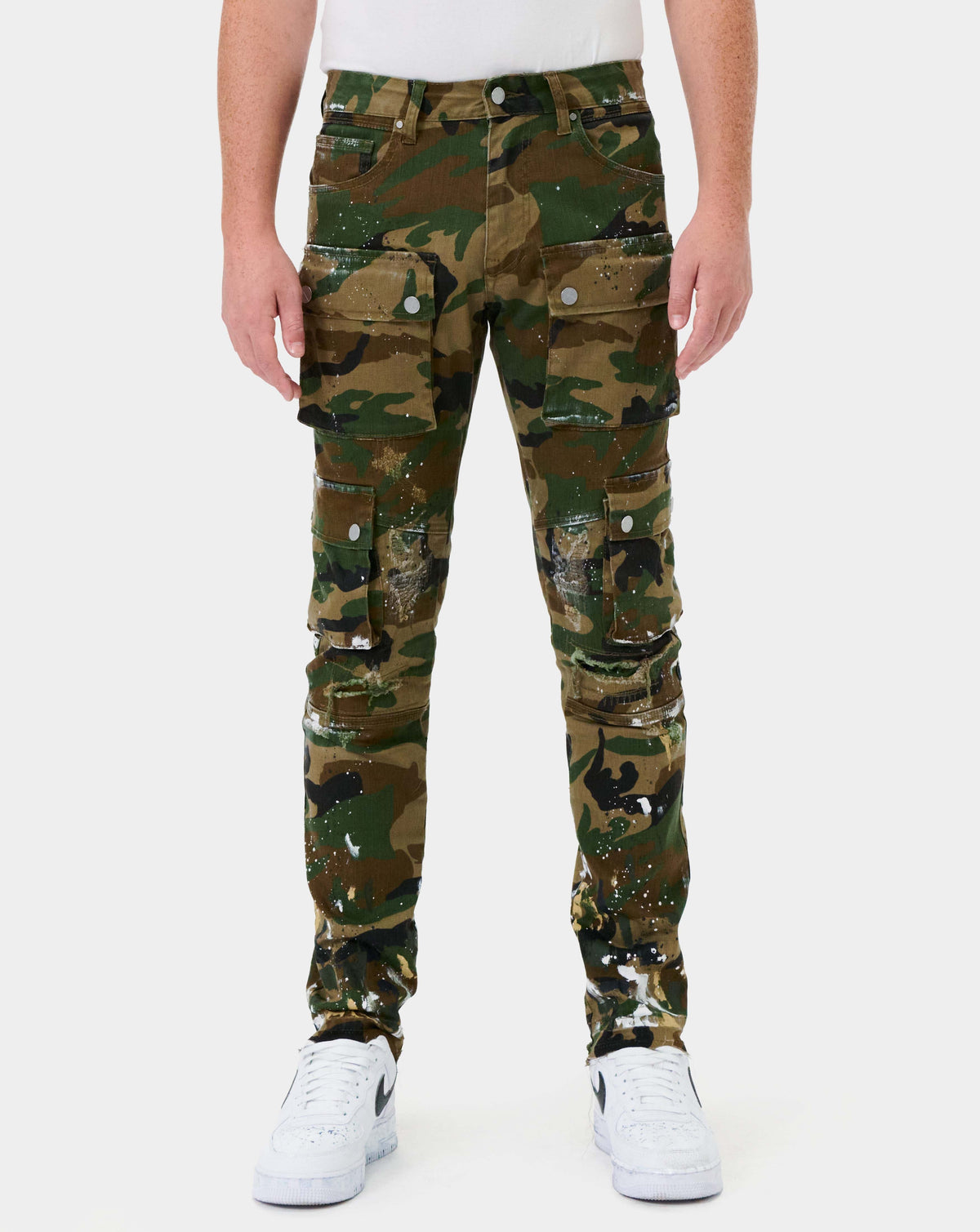 MULTI CARGO SLIM STRAIGHT CAMO PANTS | First Row