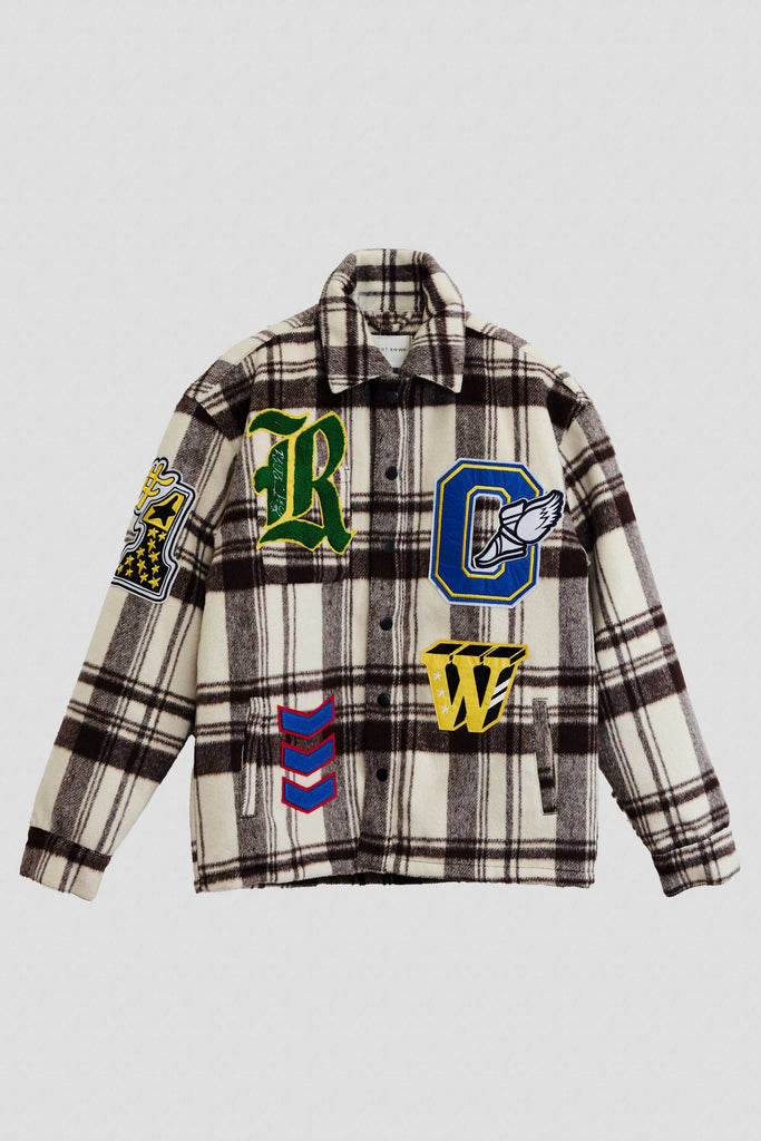 MUTI PATCHES WOOL CHECK PADDING SHACKET