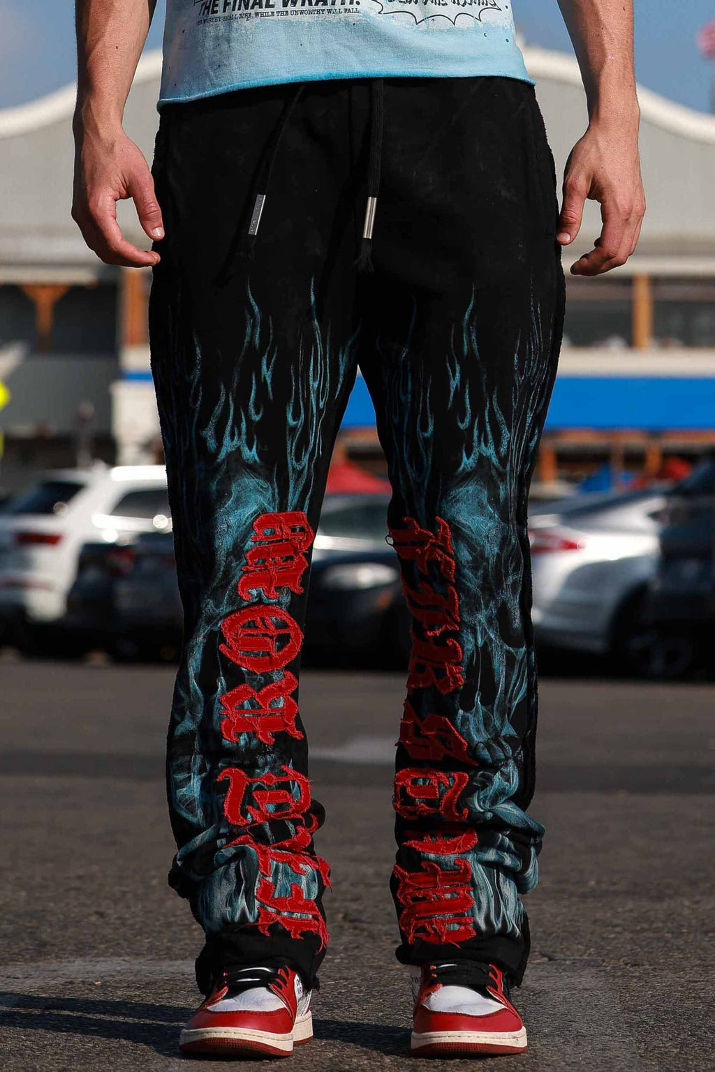 WAKE UP AND BE FIERCE FLAME APPLIQUE STACK JOGGER