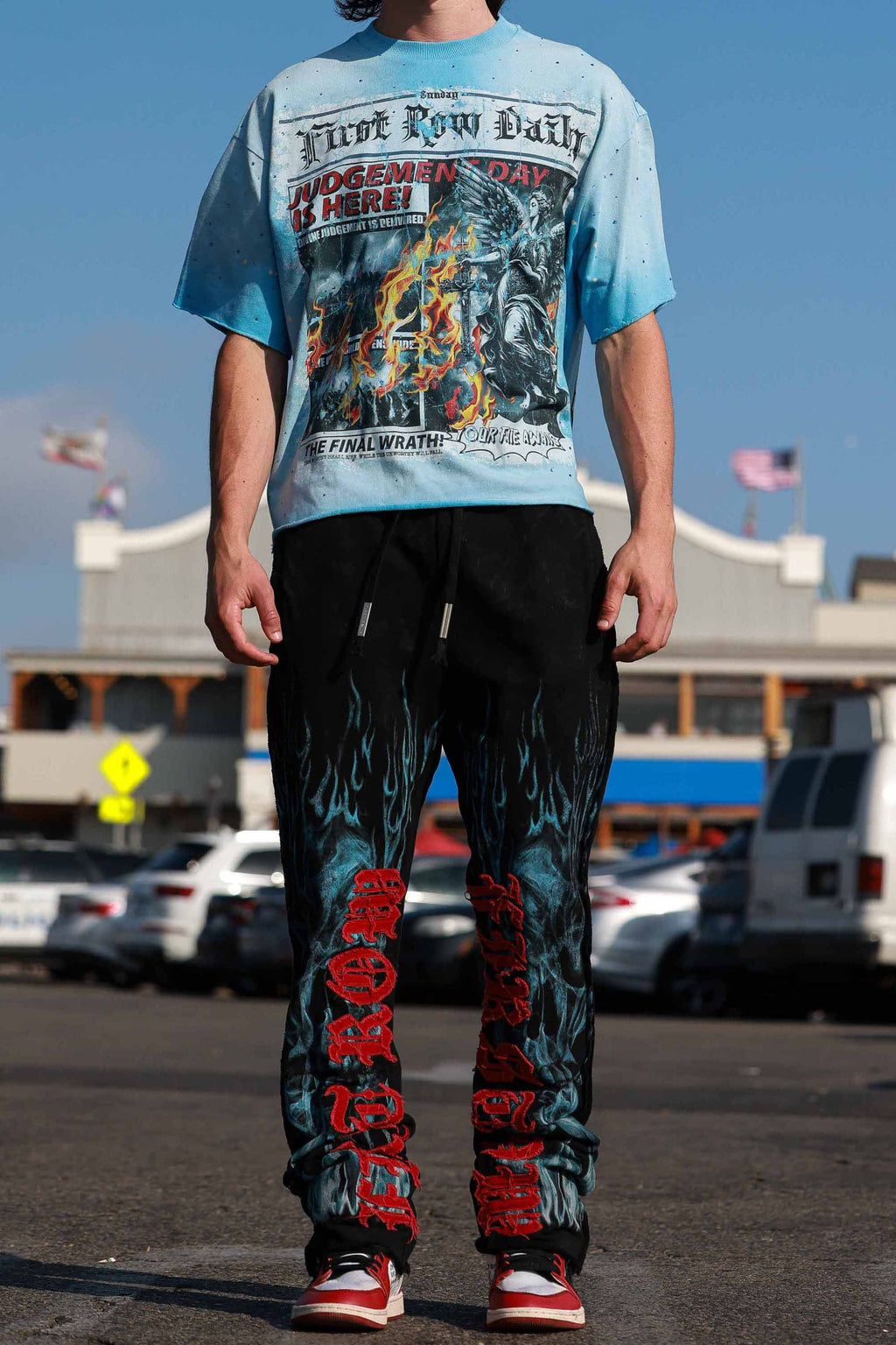 WAKE UP AND BE FIERCE FLAME APPLIQUE STACK JOGGER