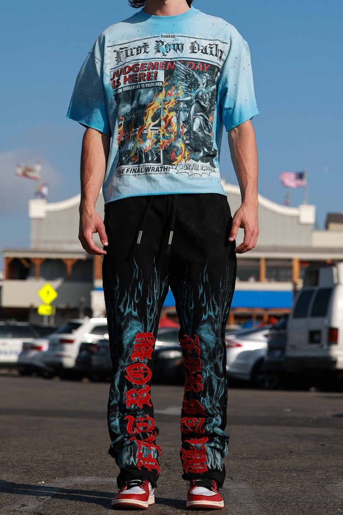 WAKE UP AND BE FIERCE FLAME APPLIQUE STACK JOGGER