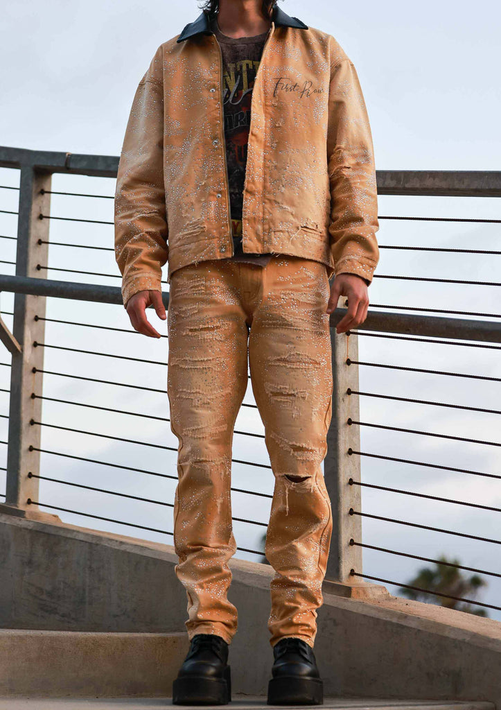 ALLOVER RHINE STONE RIPPED PANTS