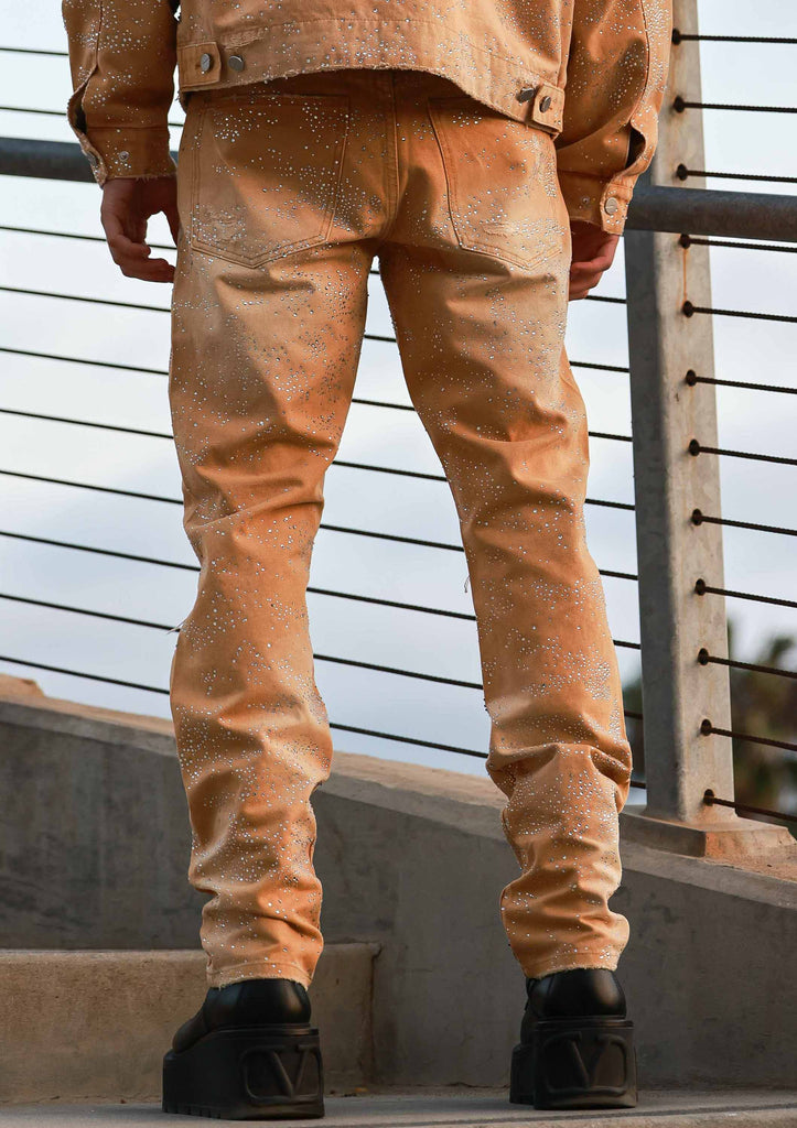 ALLOVER RHINE STONE RIPPED PANTS
