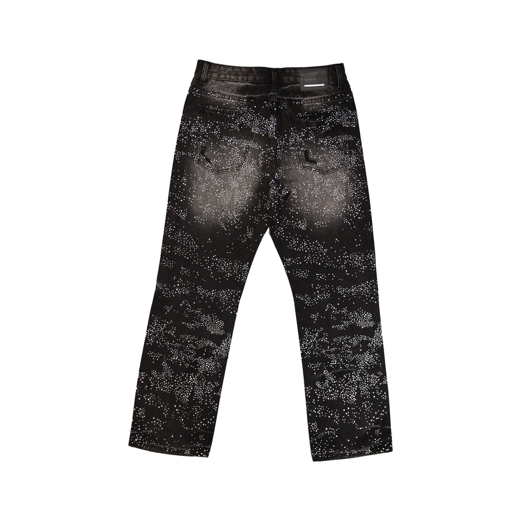 ALLOVER RHINE STONE BLACK RIPPED PANTS