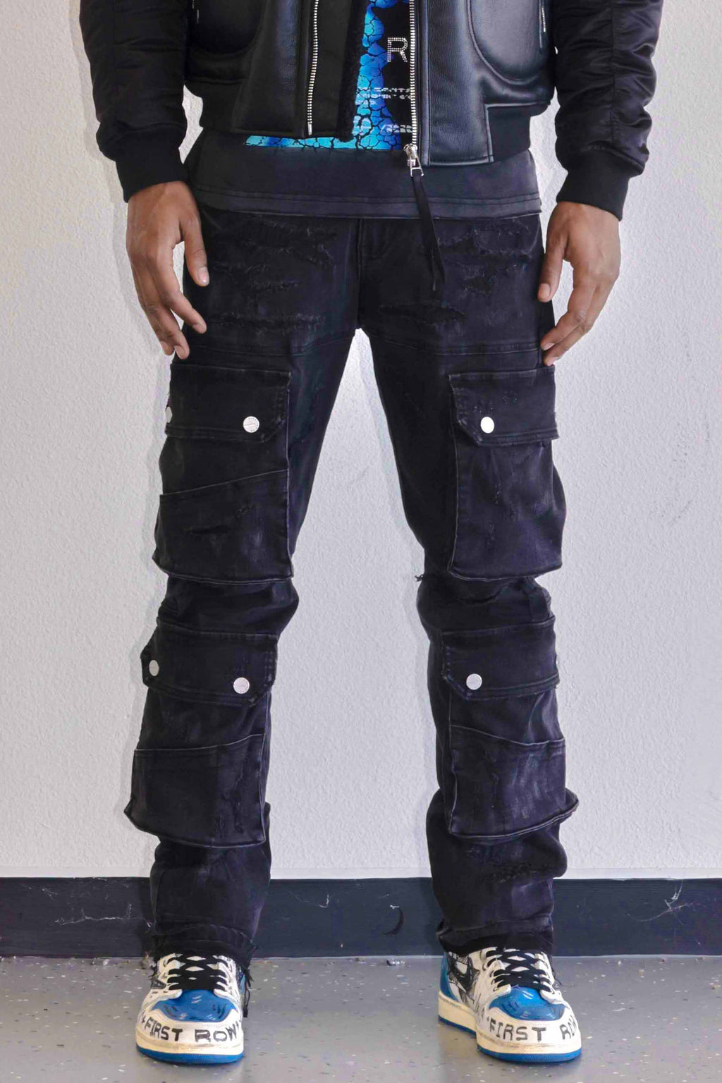 UTILITY CARGO REPAIR DENIM PANTS