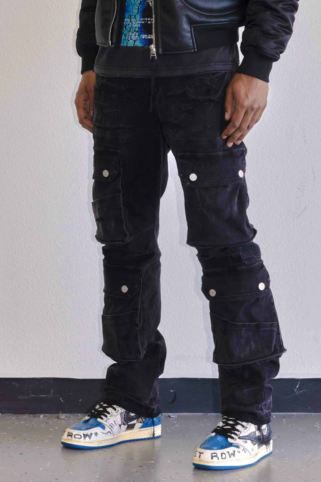 UTILITY CARGO REPAIR DENIM PANTS