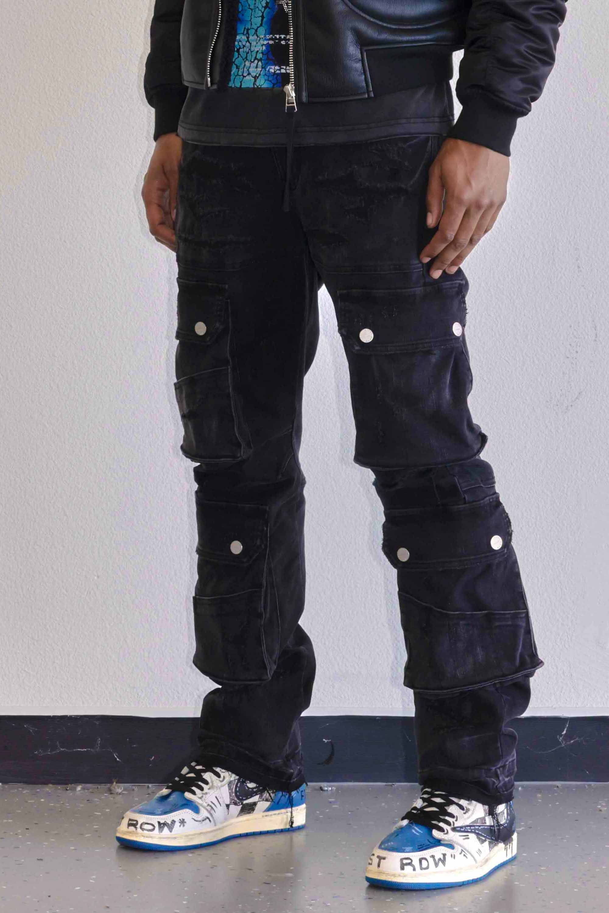 UTILITY CARGO REPAIR DENIM PANTS