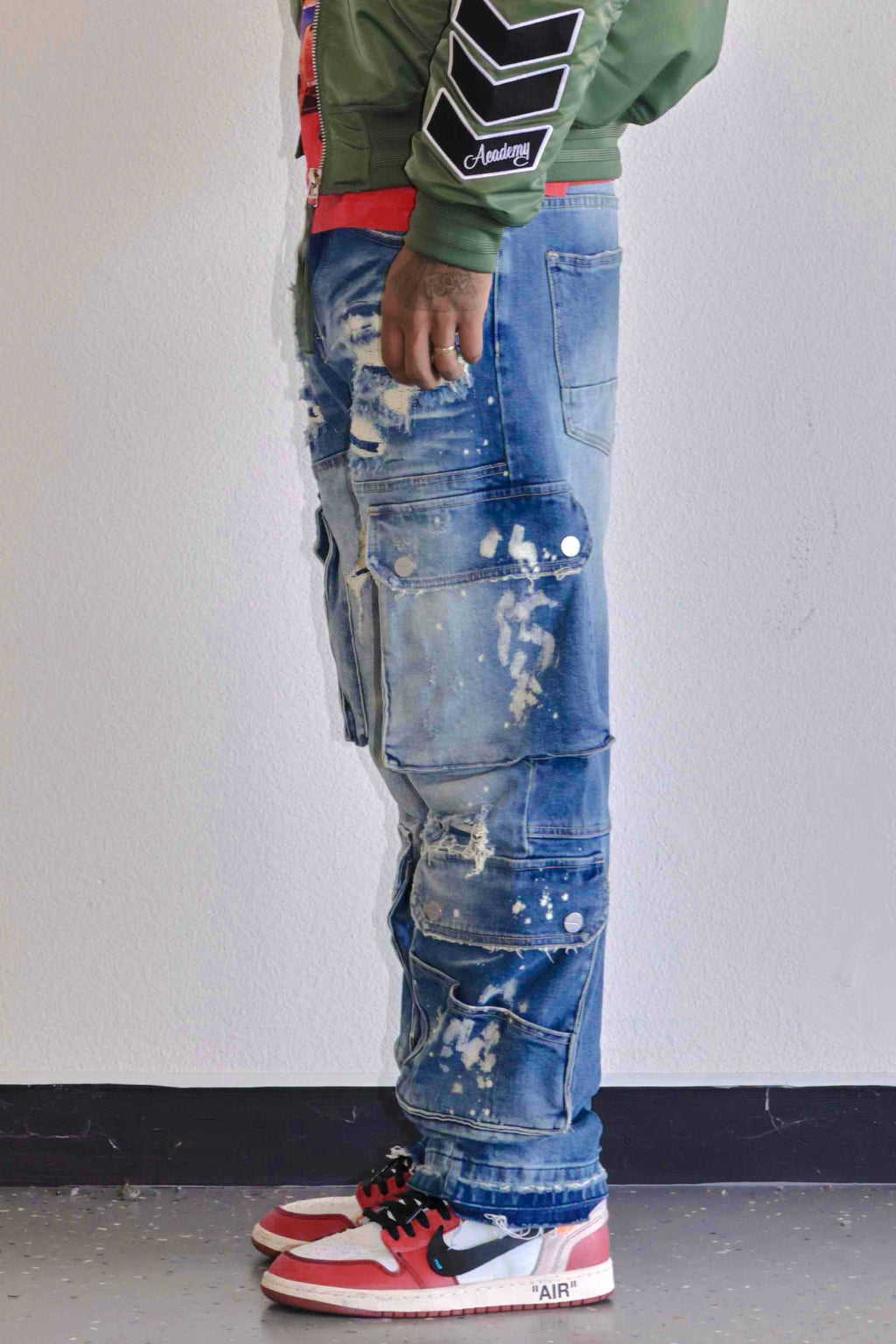 UTILITY CARGO REPAIR DENIM PANTS