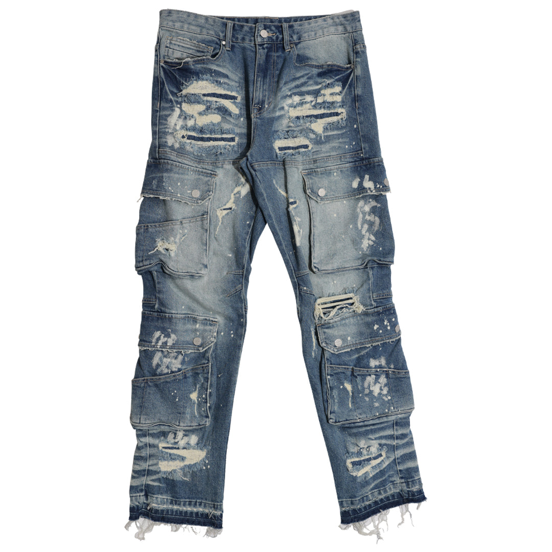 UTILITY CARGO REPAIR DENIM PANTS