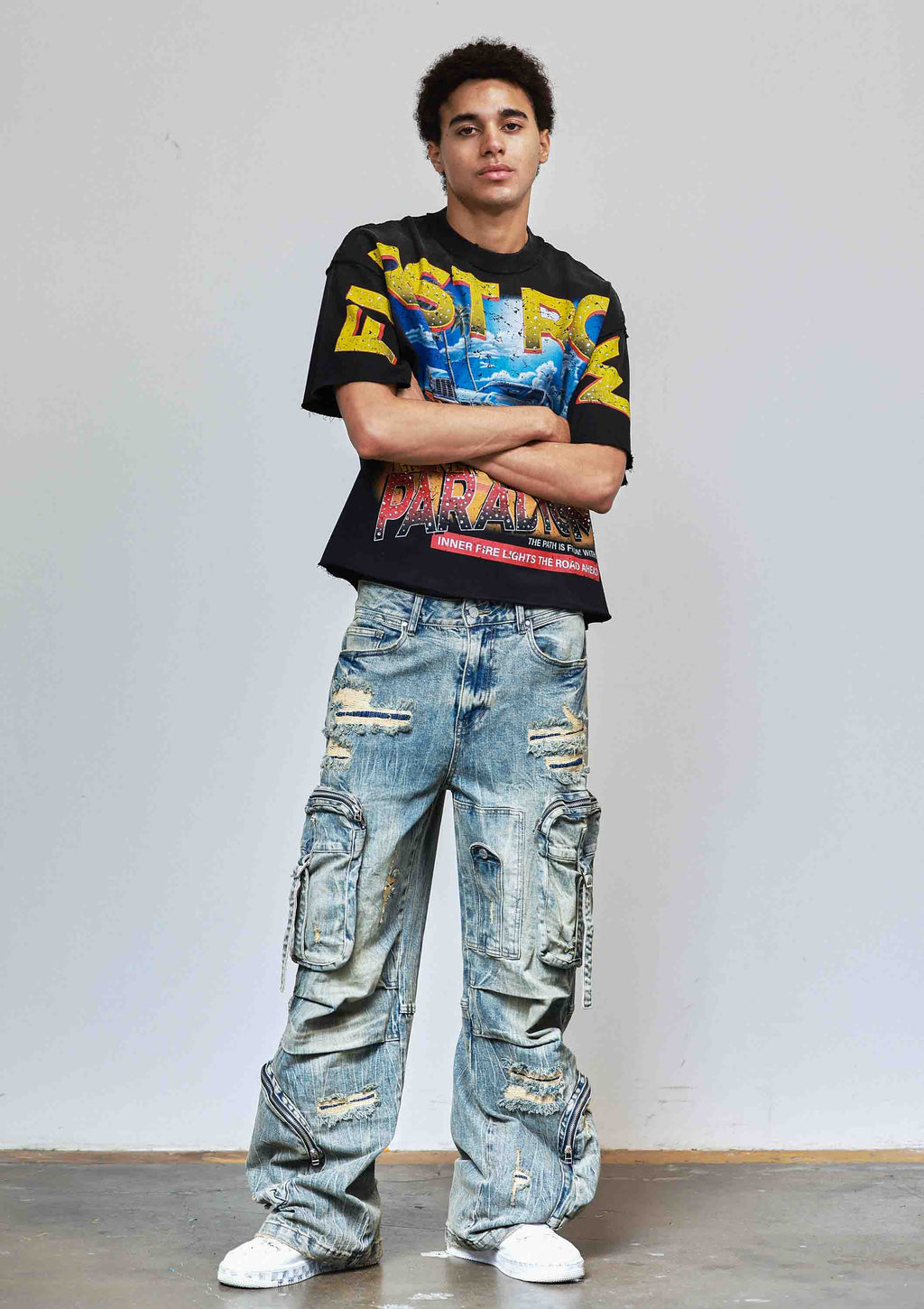 WASHED MULTI CARGO DENIM Y2K PANTS