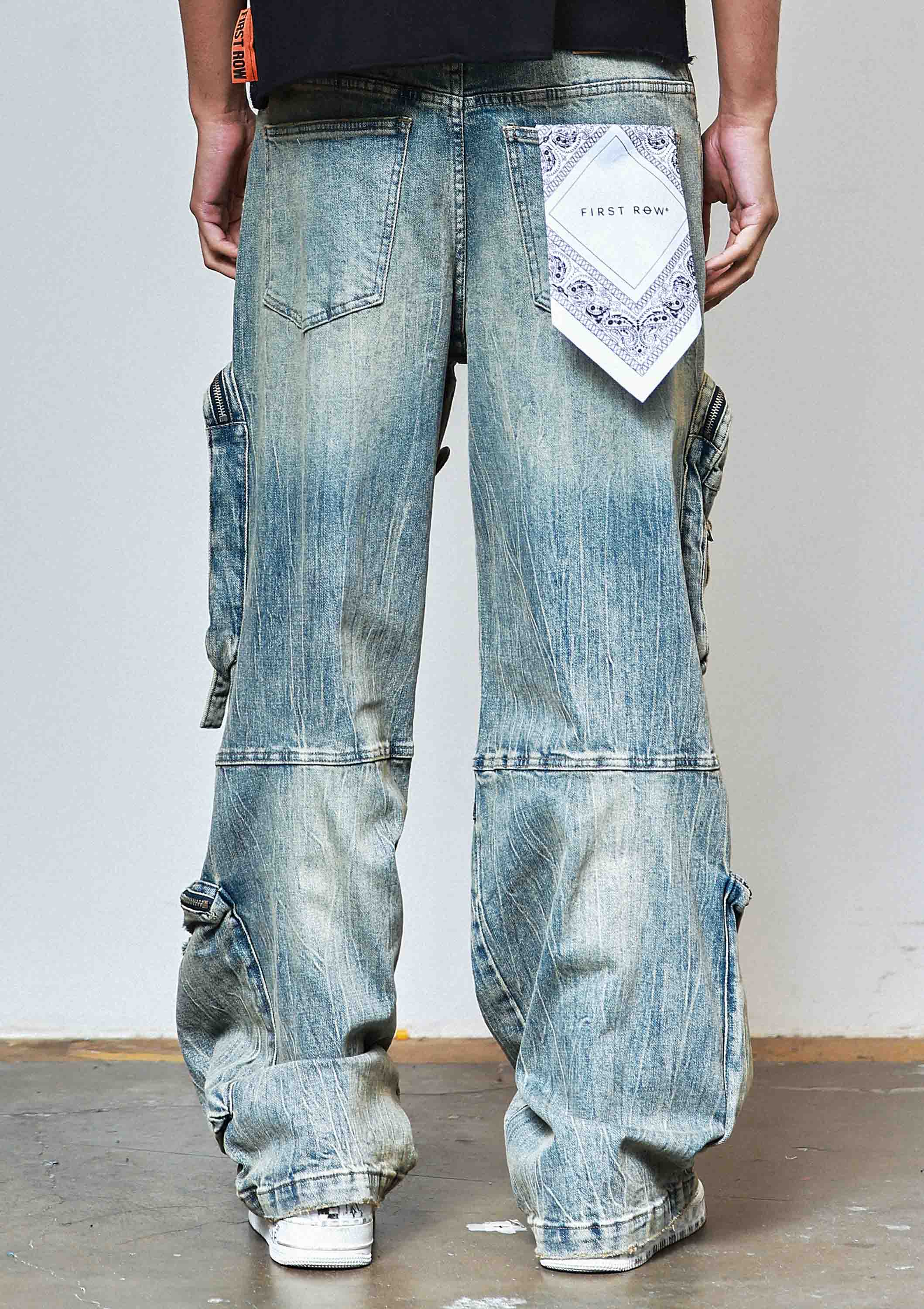 WASHED MULTI CARGO DENIM Y2K PANTS