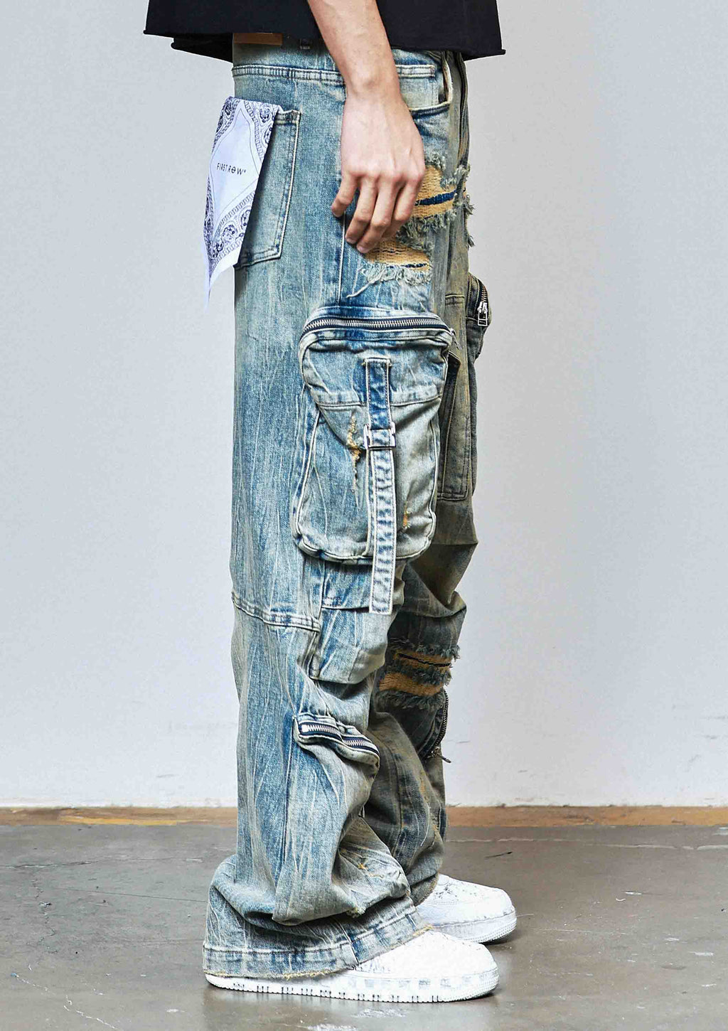 WASHED MULTI CARGO DENIM Y2K PANTS