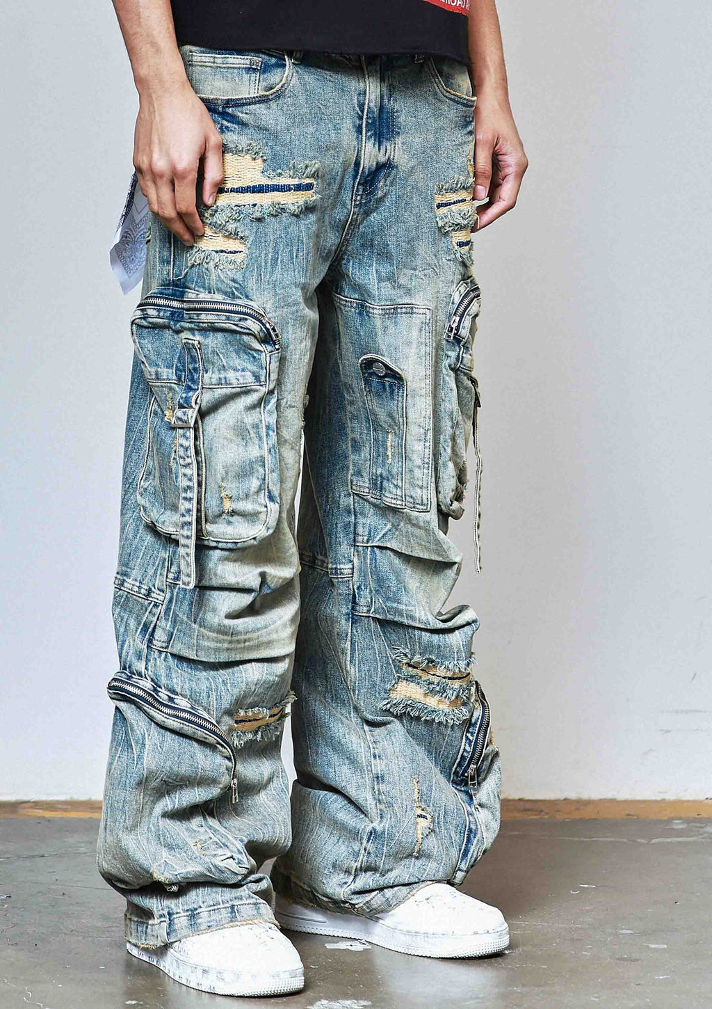 WASHED MULTI CARGO DENIM Y2K PANTS