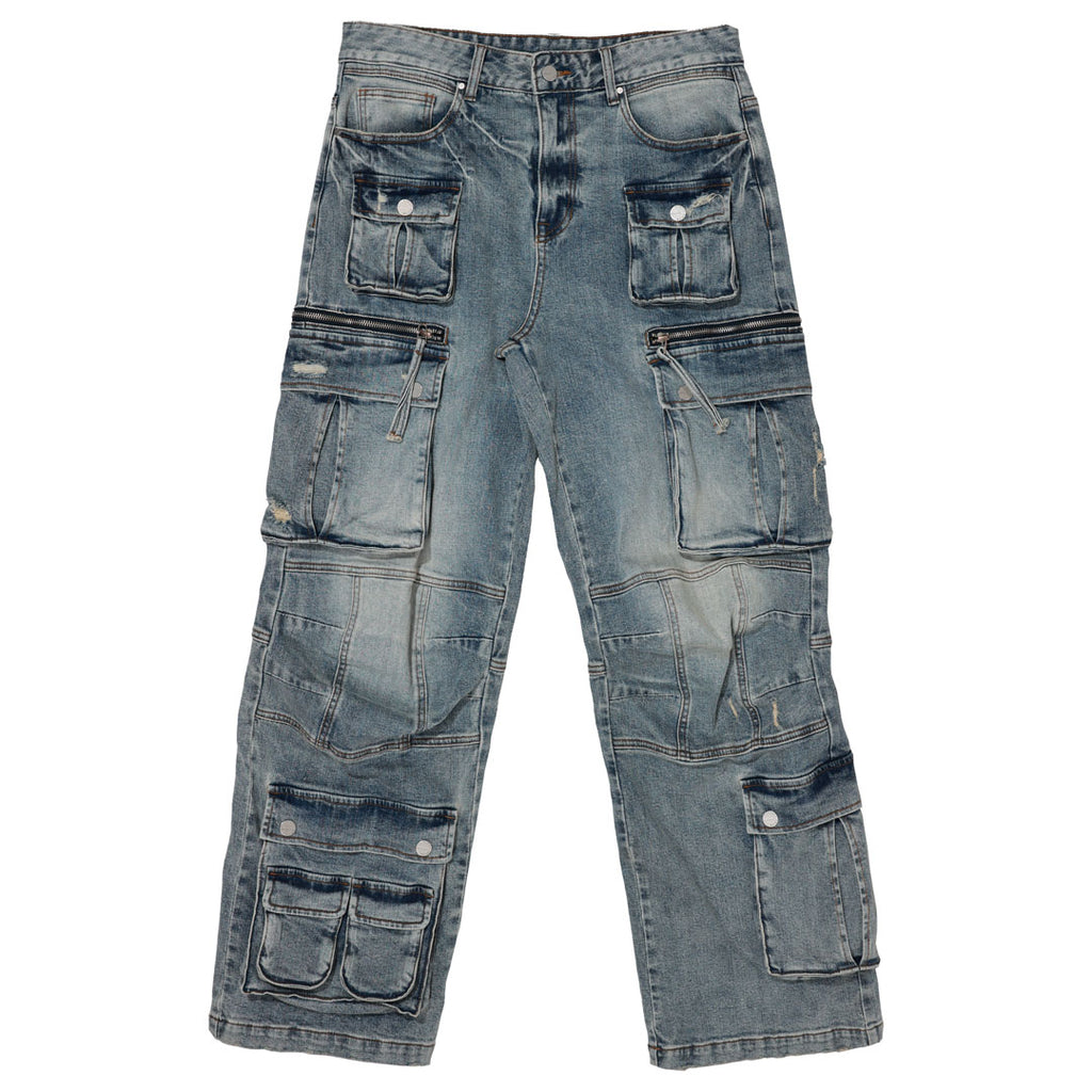 WASHED MULTI CARGO DENIM Y2K PANTS