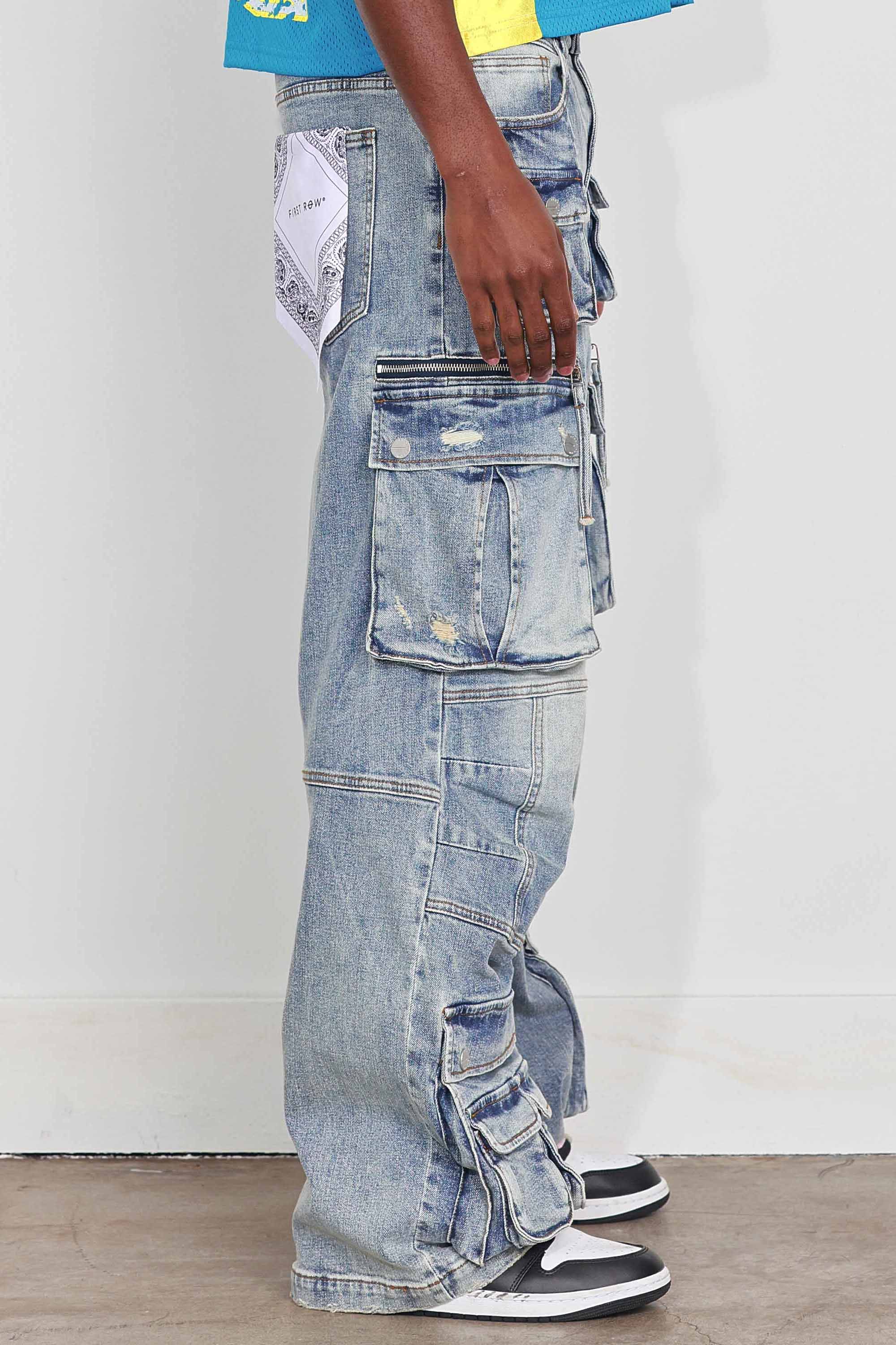 WASHED MULTI CARGO DENIM Y2K PANTS