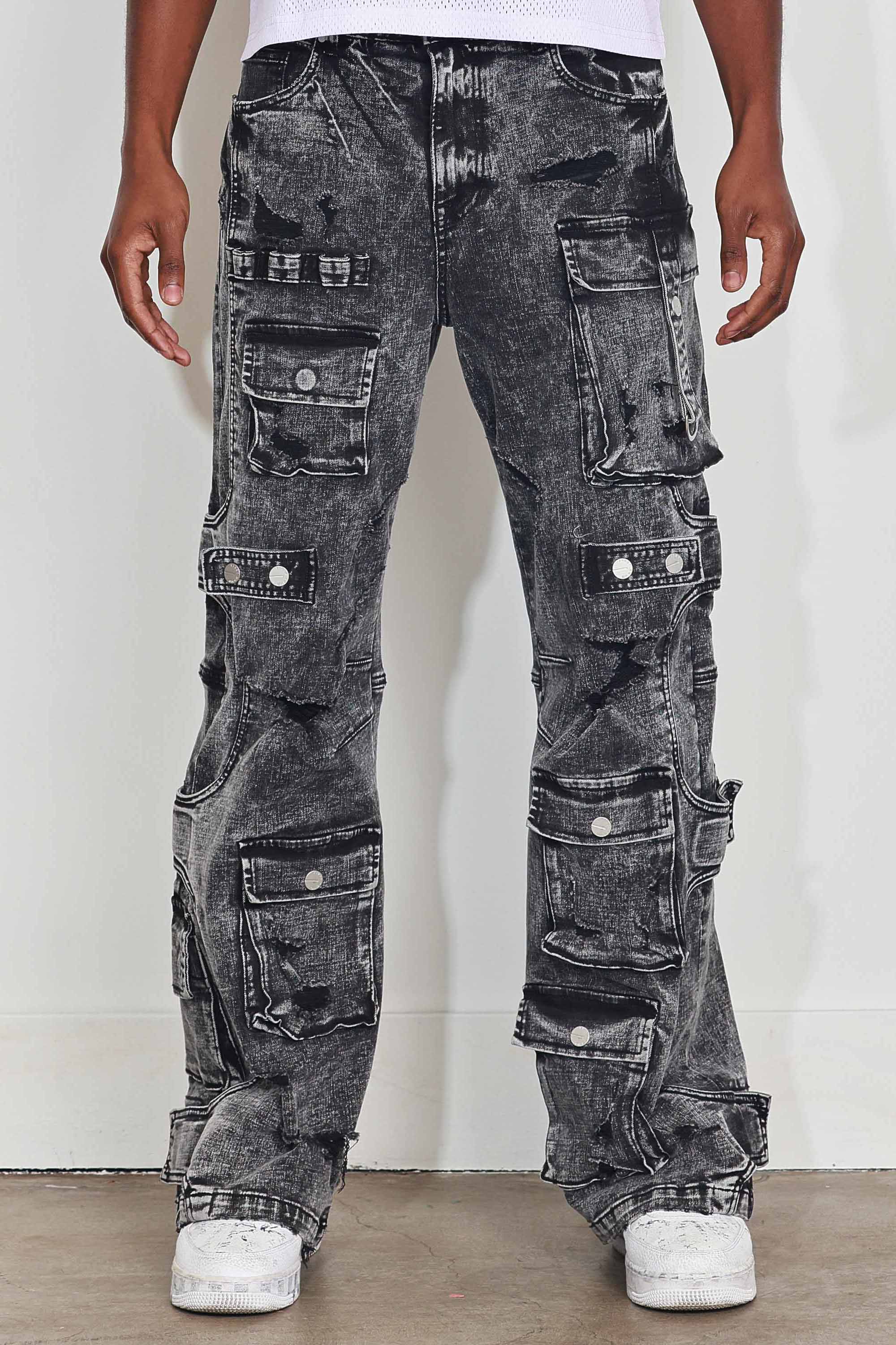 WASHED MULTI CARGO DENIM Y2K PANTS