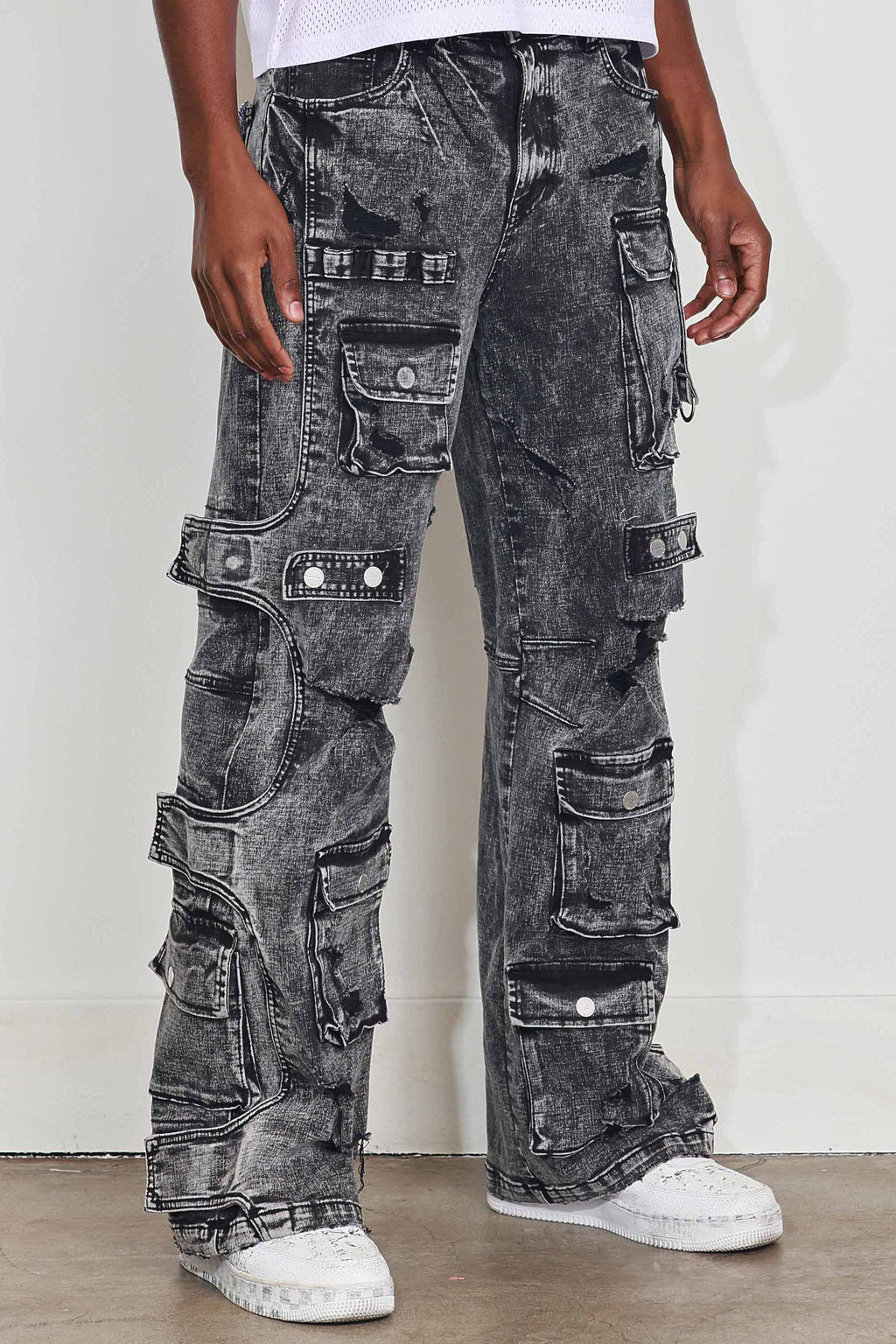 WASHED MULTI CARGO DENIM Y2K PANTS