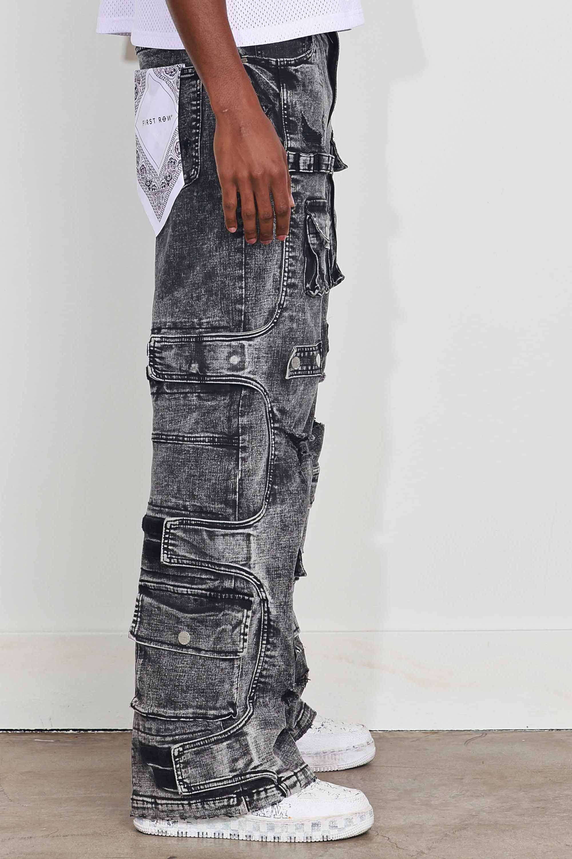 WASHED MULTI CARGO DENIM Y2K PANTS