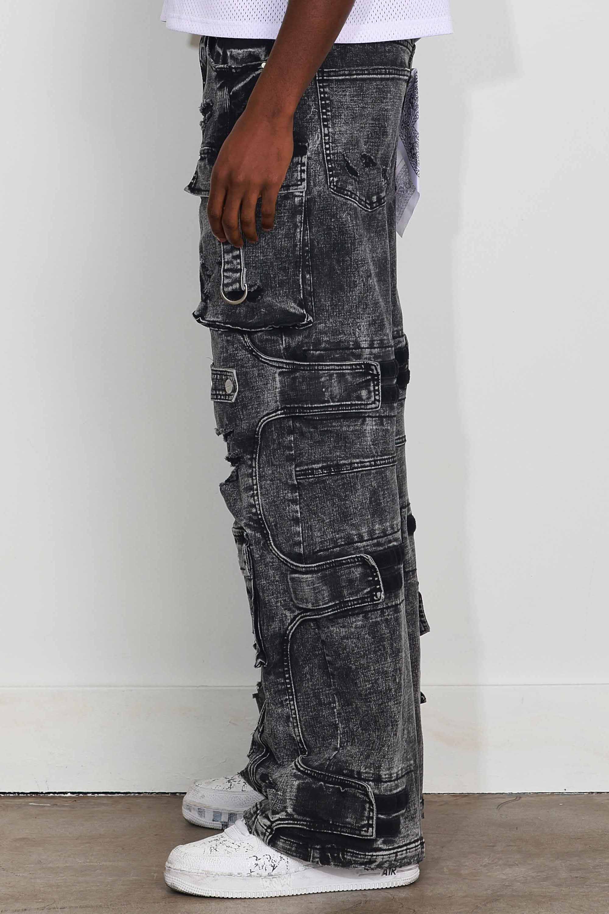 WASHED MULTI CARGO DENIM Y2K PANTS