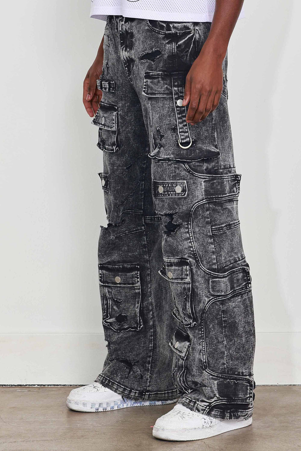 WASHED MULTI CARGO DENIM Y2K PANTS