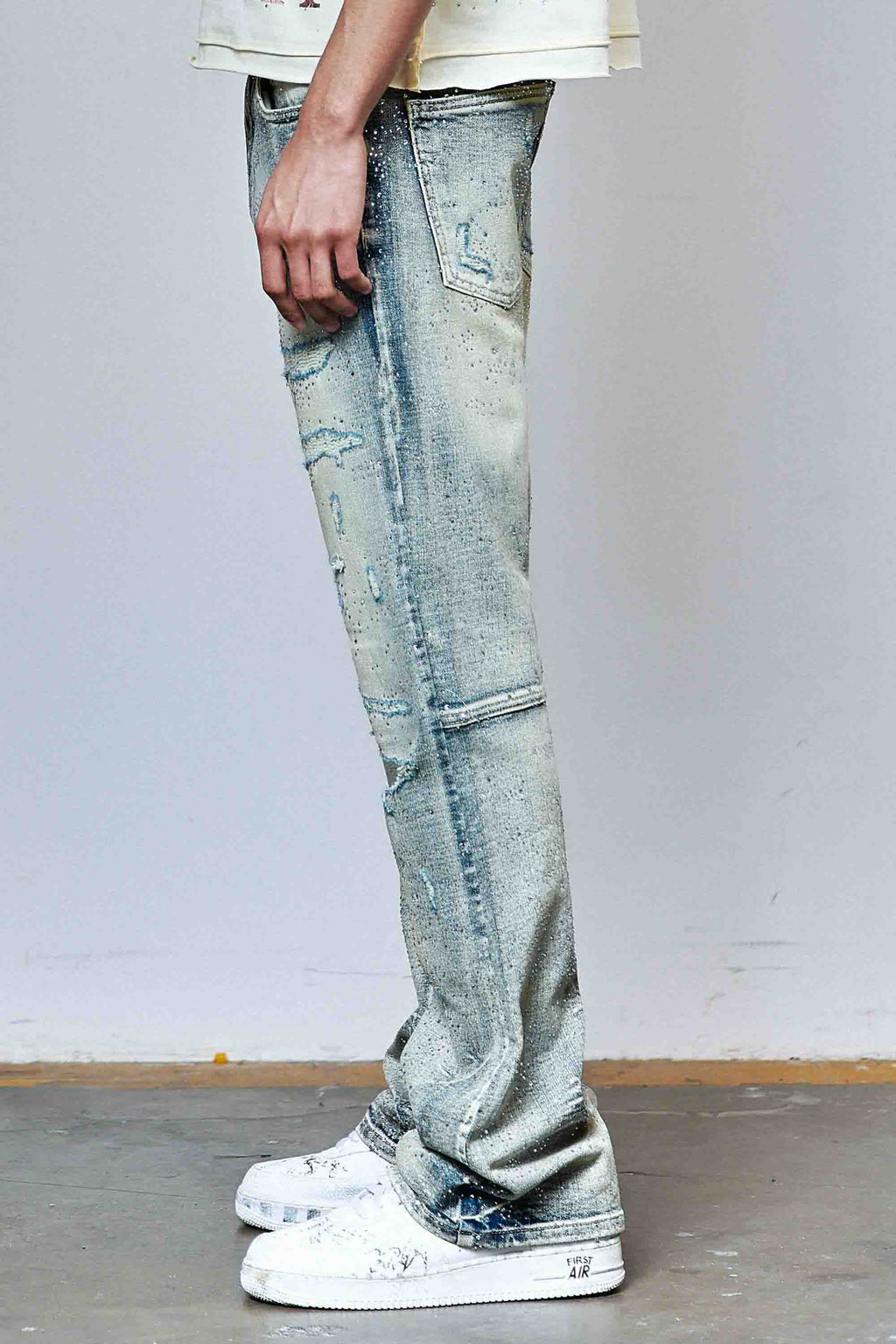 ALLOVER RHINESTONE DENIM FLARE JEANS