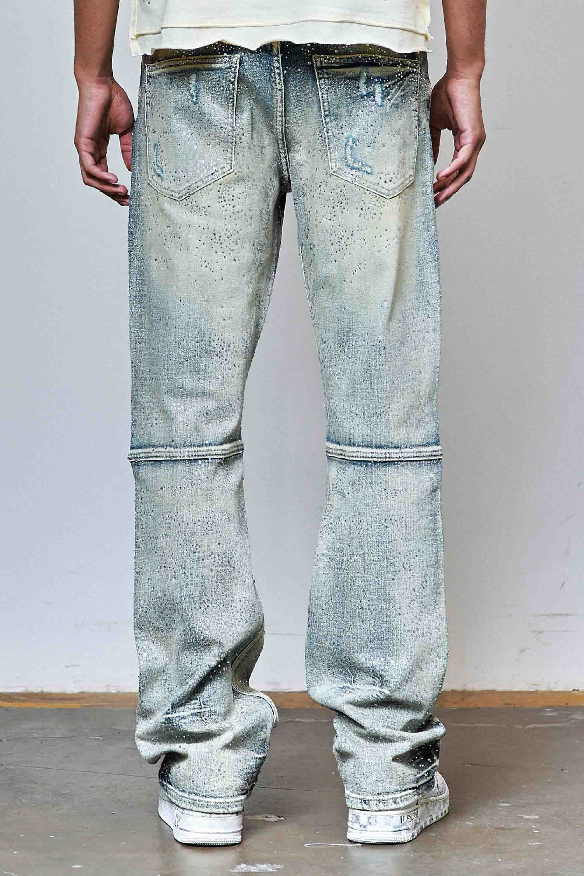 ALLOVER RHINESTONE DENIM FLARE JEANS