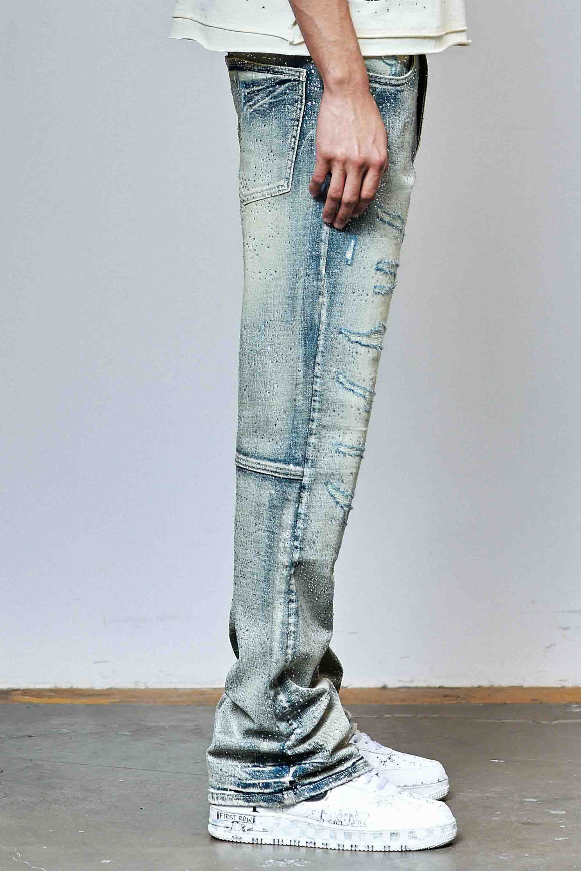 ALLOVER RHINESTONE DENIM FLARE JEANS