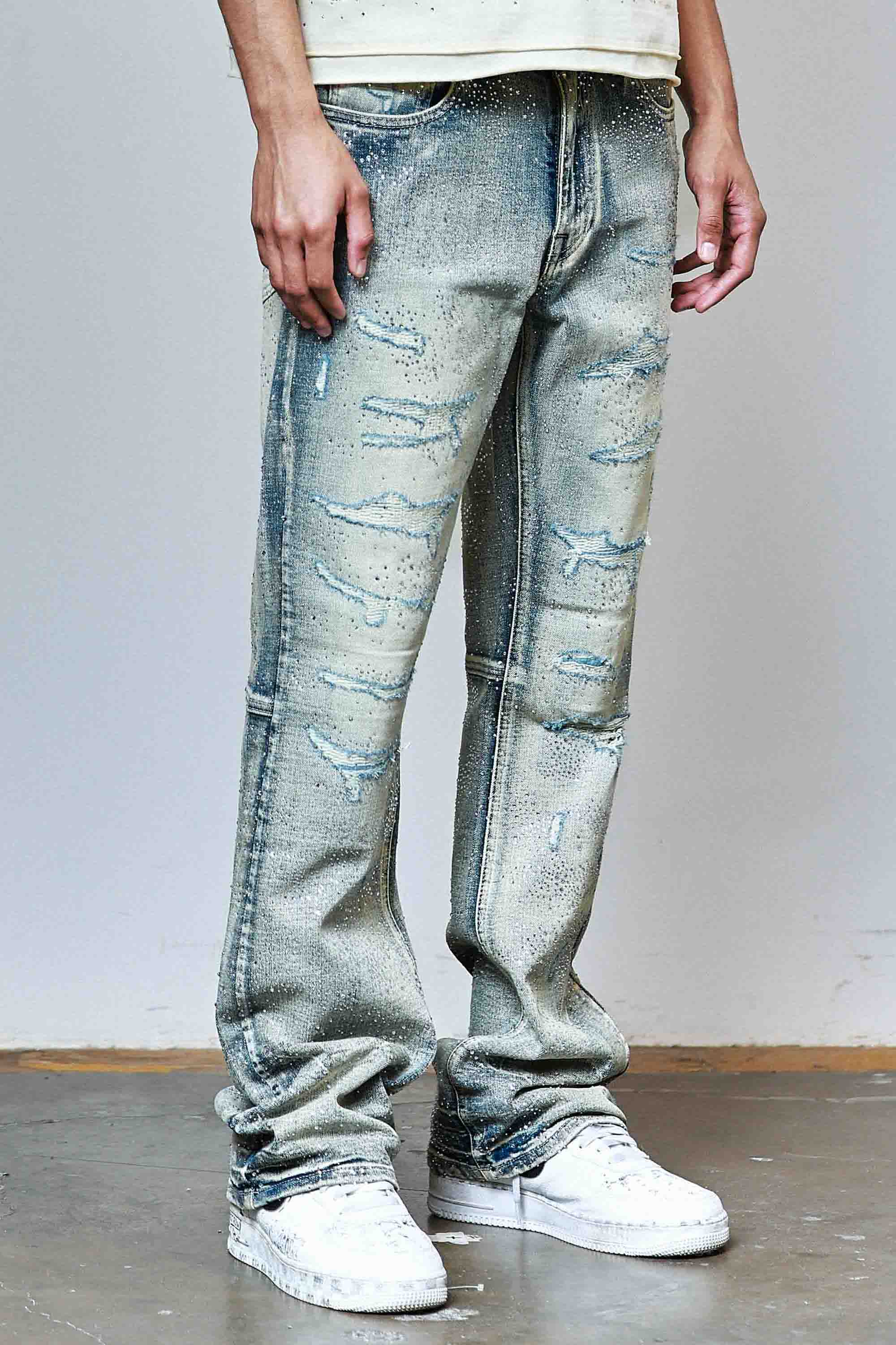 ALLOVER RHINESTONE DENIM FLARE JEANS