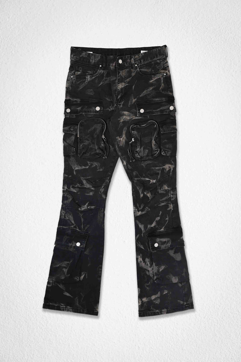 BLACK COATED CARGO JEANS