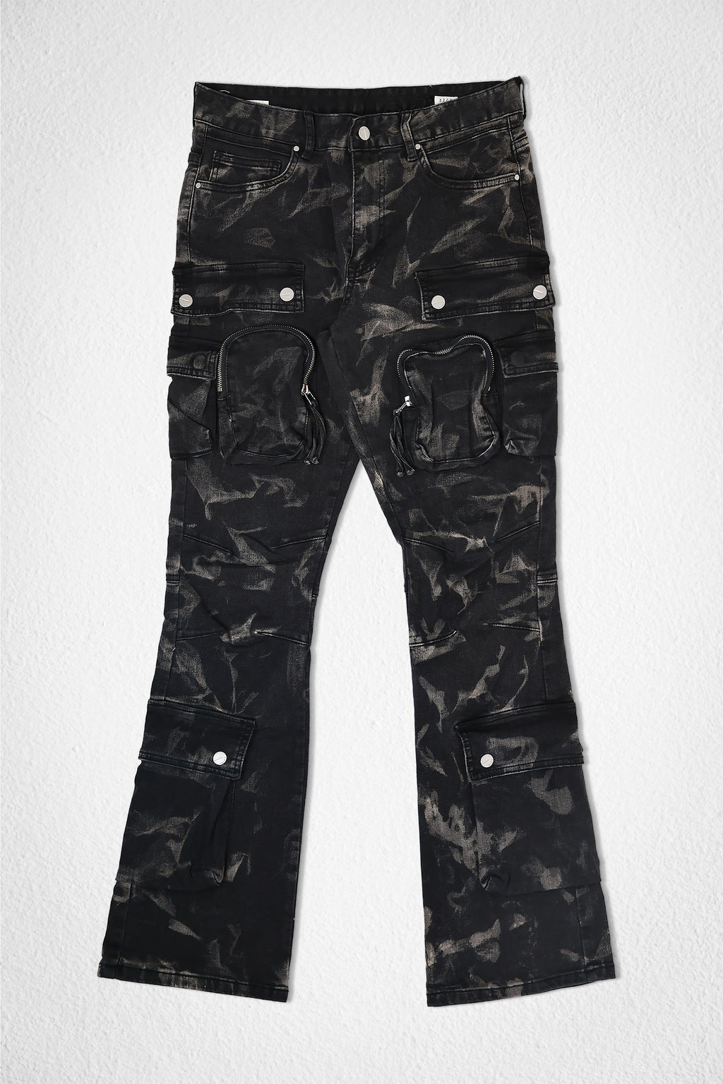BLACK COATED CARGO JEANS