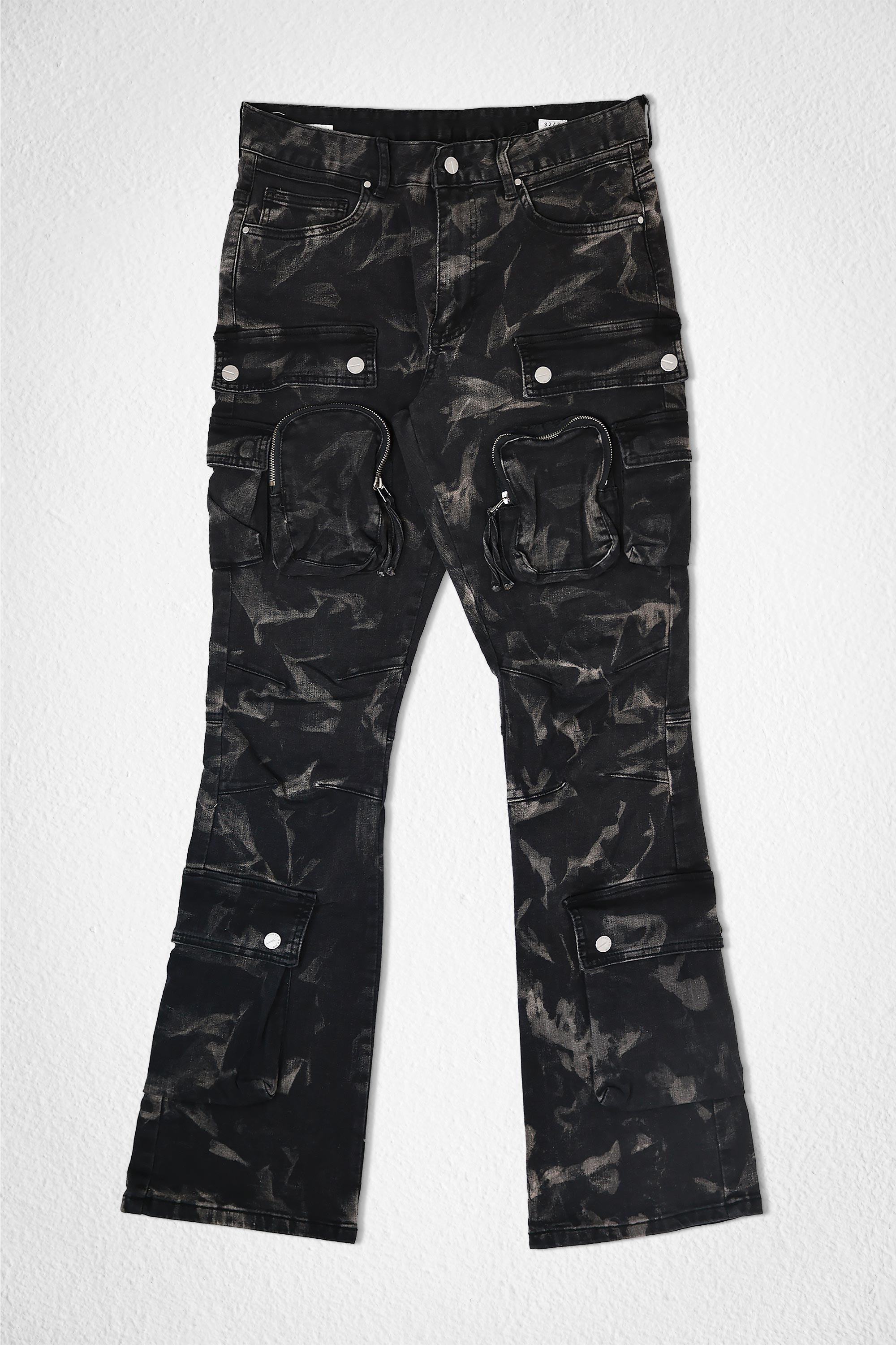 BLACK COATED CARGO JEANS