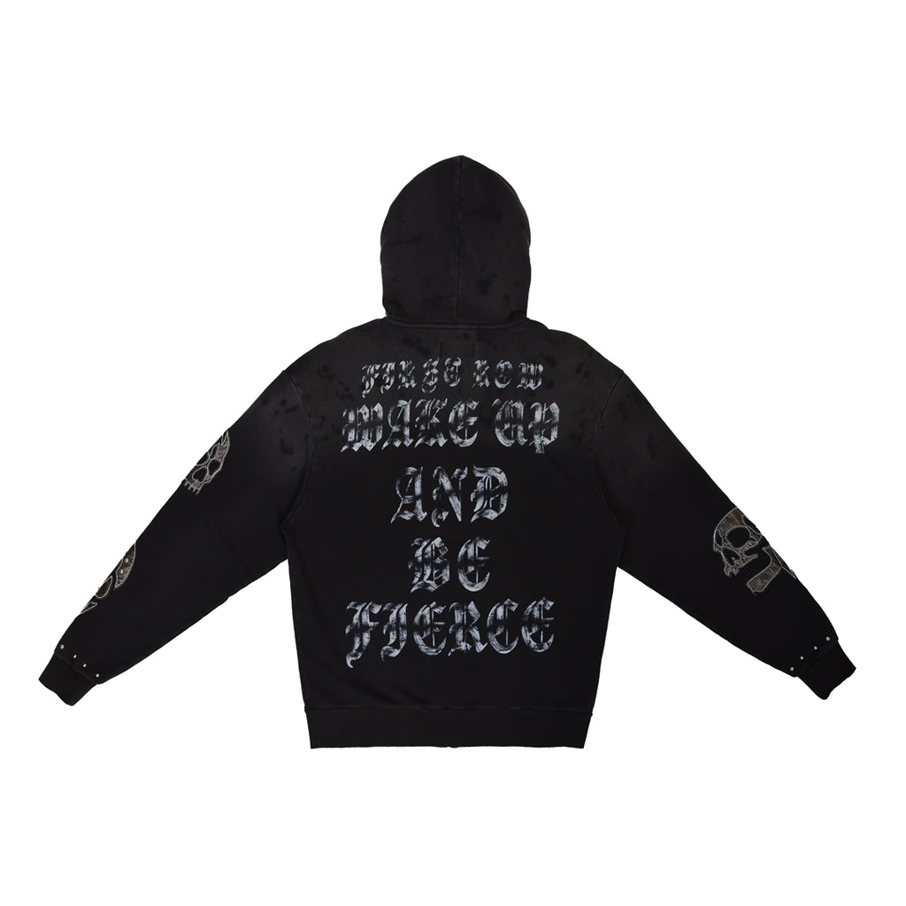 WAKE UP AND BE FIERCE APPLIQUE FULL ZIP HOODIE