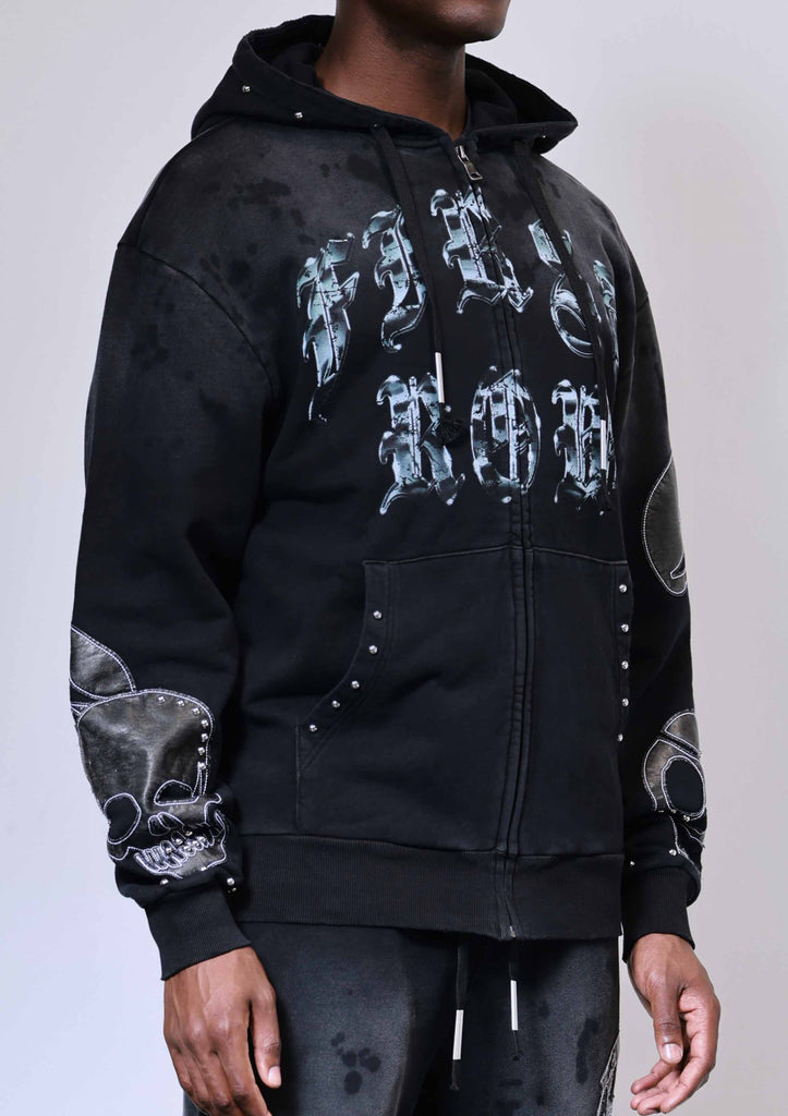 WAKE UP AND BE FIERCE APPLIQUE FULL ZIP HOODIE