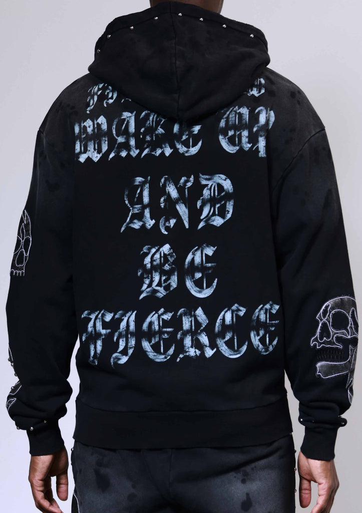 WAKE UP AND BE FIERCE APPLIQUE FULL ZIP HOODIE
