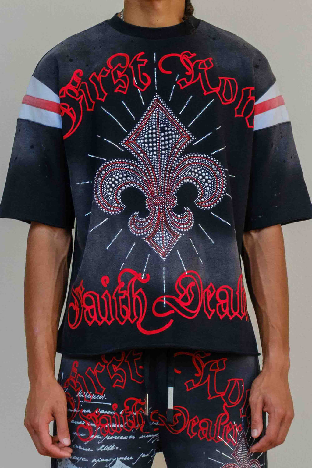 FAITH DEALER A SACRED VOW HALO VARSITY TEE