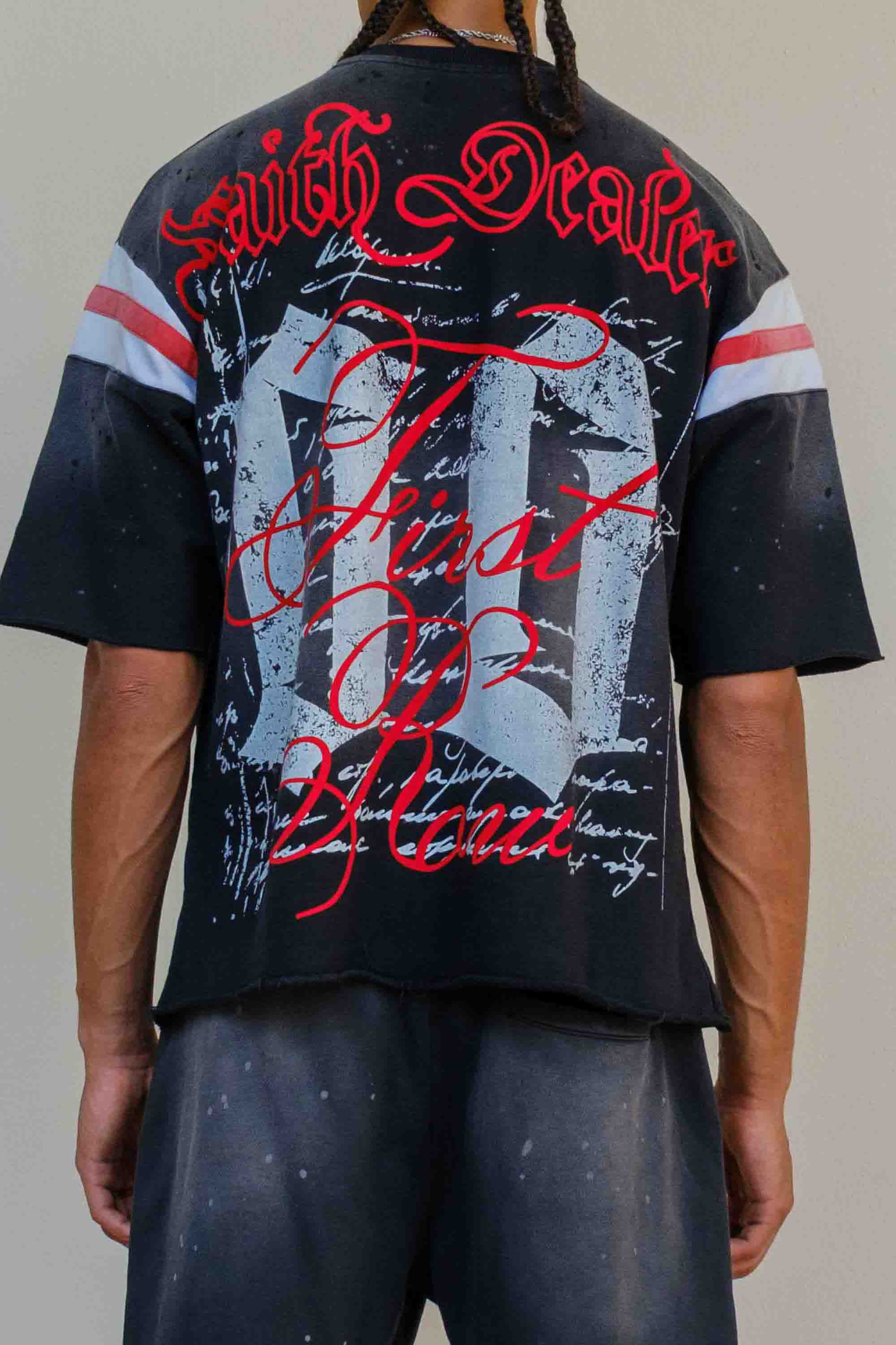 FAITH DEALER A SACRED VOW HALO VARSITY TEE