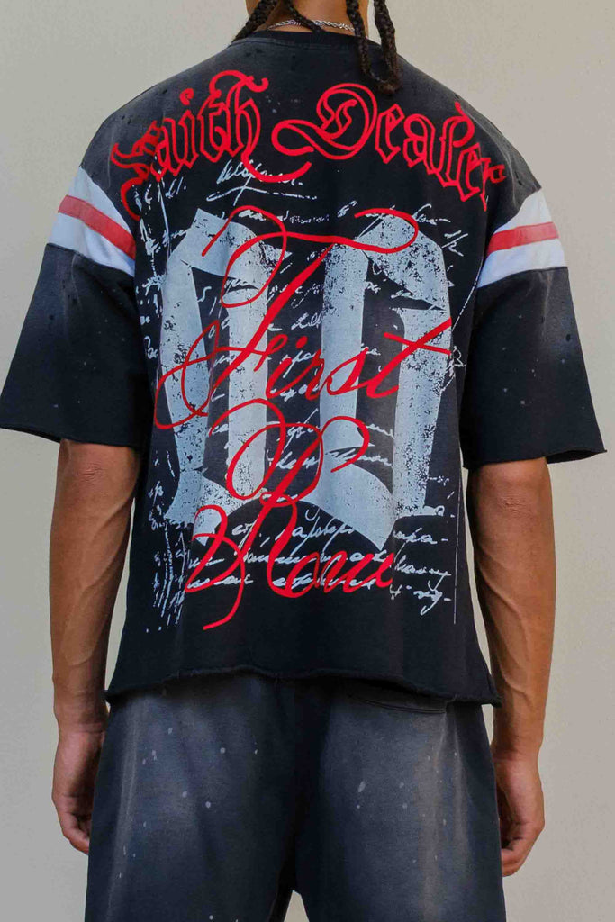[FRF3013] FAITH DEALER A SACRED VOW HALO VARSITY TEE