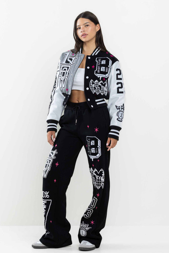 BRIGHT FUTURE CROPPED VARSITY JACKET