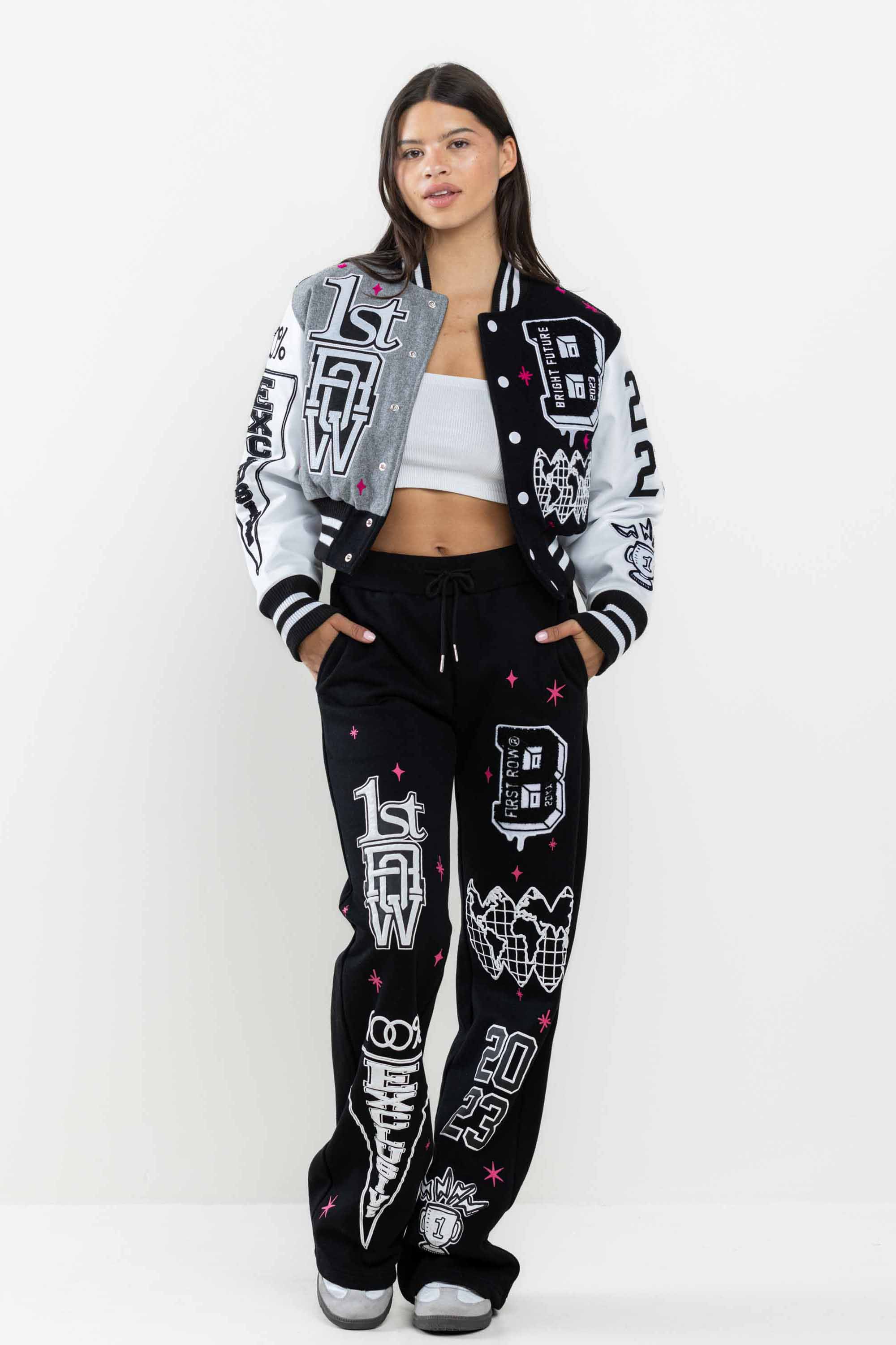 BRIGHT FUTURE CROPPED VARSITY JACKET – First Row