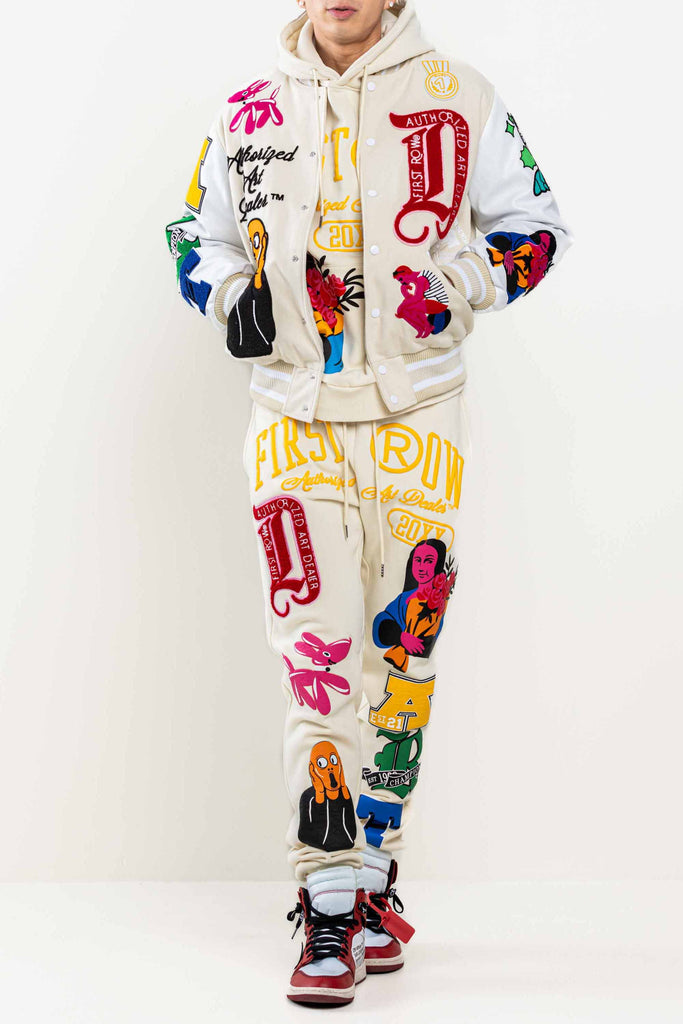 ART DEALER GRAPHIC VARSITY JACKET