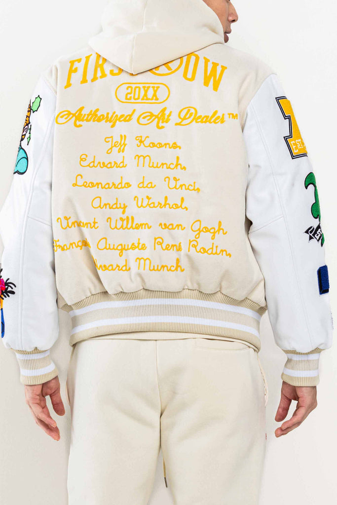 ART DEALER GRAPHIC VARSITY JACKET