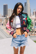 WILD AND FREE CROPPED VARSITY JACKET
