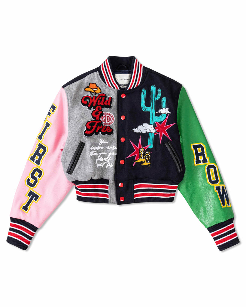 WILD AND FREE CROPPED VARSITY JACKET