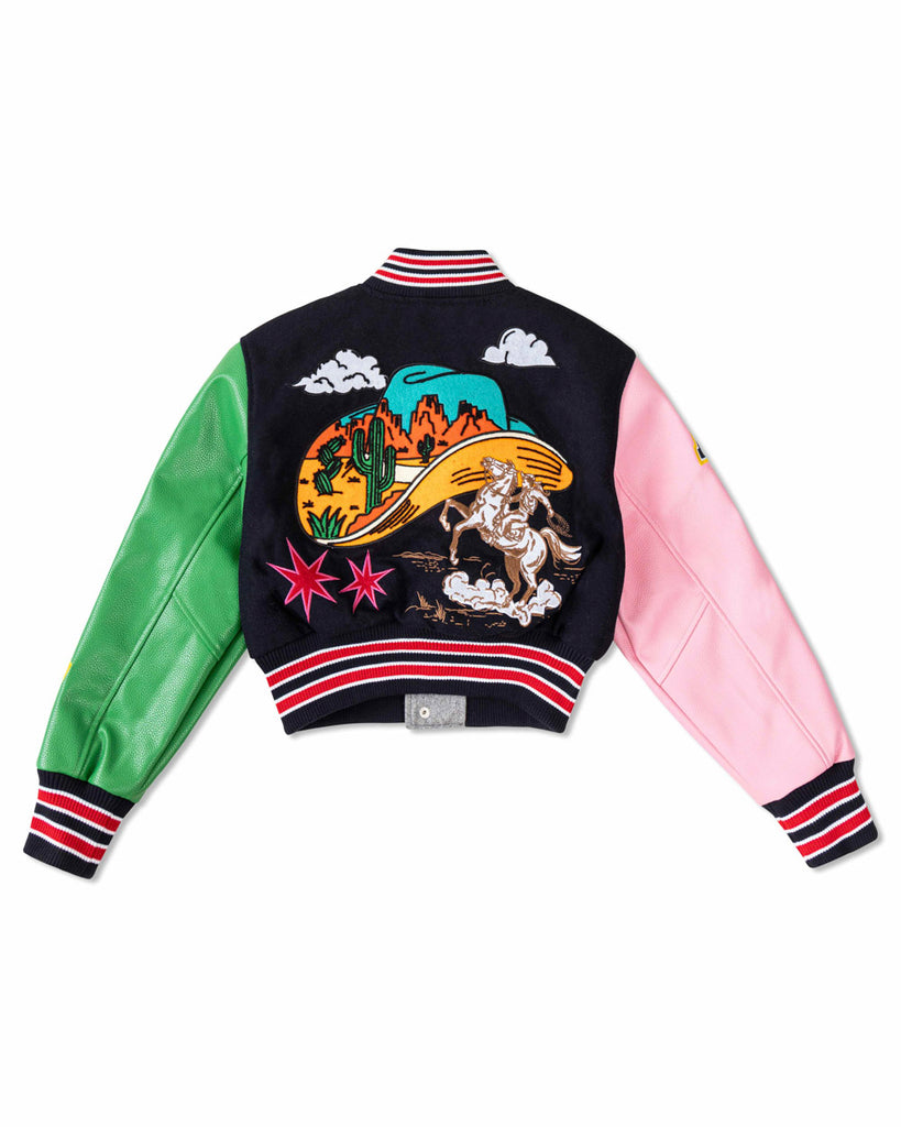 WILD AND FREE CROPPED VARSITY JACKET