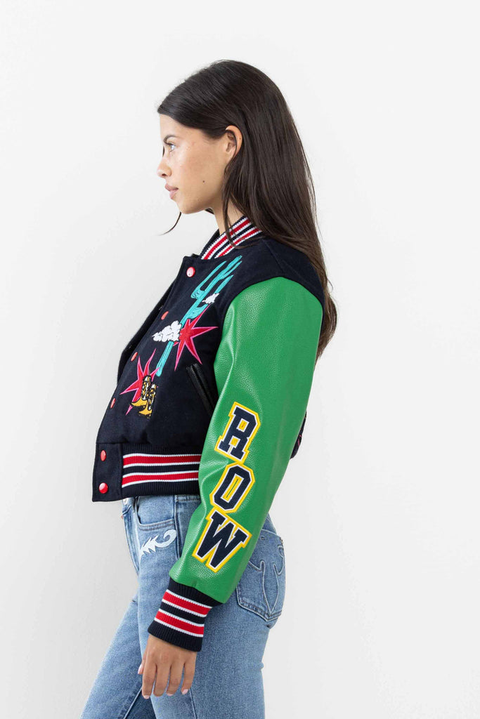 WILD AND FREE CROPPED VARSITY JACKET