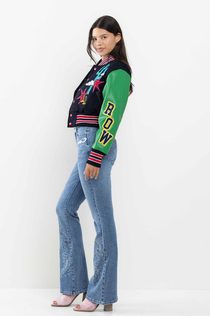 WILD AND FREE CROPPED VARSITY JACKET