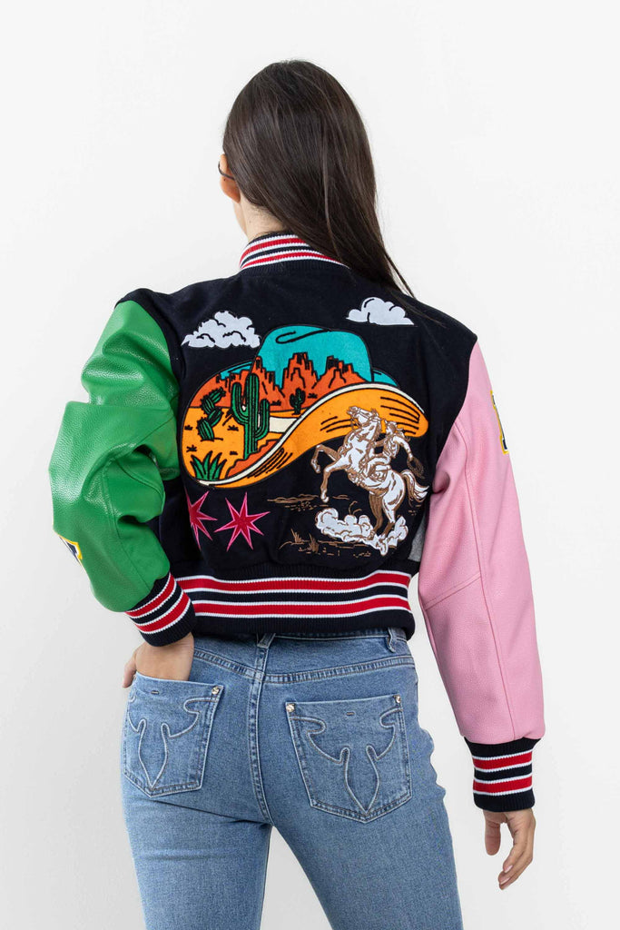 WILD AND FREE CROPPED VARSITY JACKET