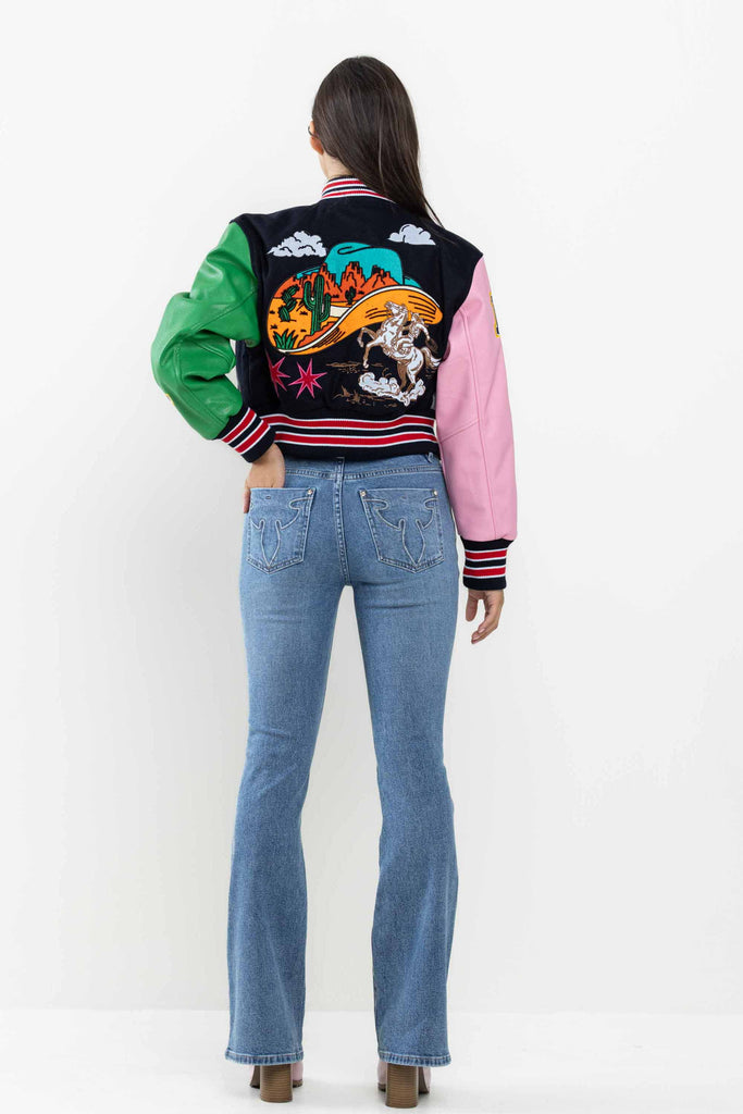 WILD AND FREE CROPPED VARSITY JACKET