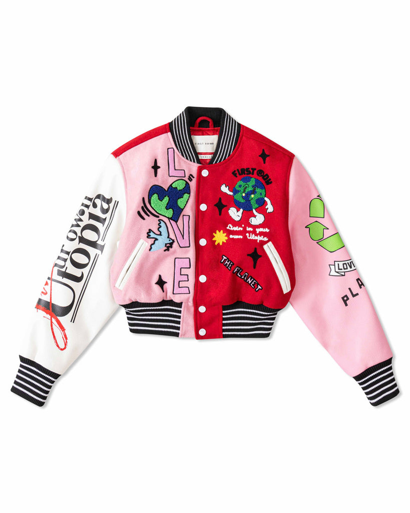 NO.1 BEST PLANET CROPPED VARSITY JACKET